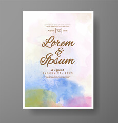 Wedding card invitation template with hand painted watercolor splash