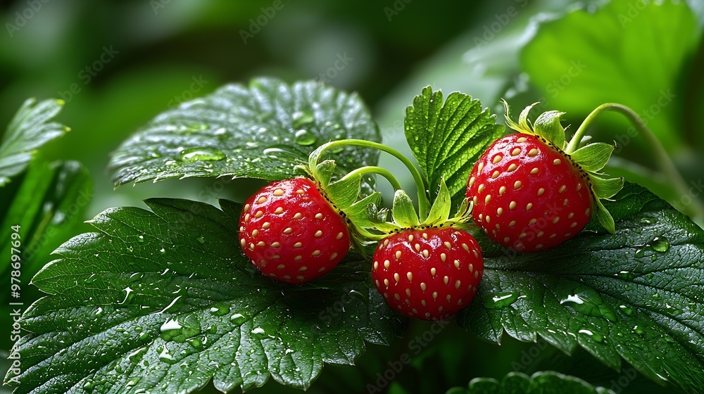 Poster cleaned wild strawberries background : generative ai
