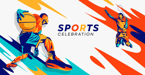 Illustration a basketball player in grunge style. Male basketball athlete dribbling the ball, this design has the concept of celebrating a basketball game. National sports day celebration