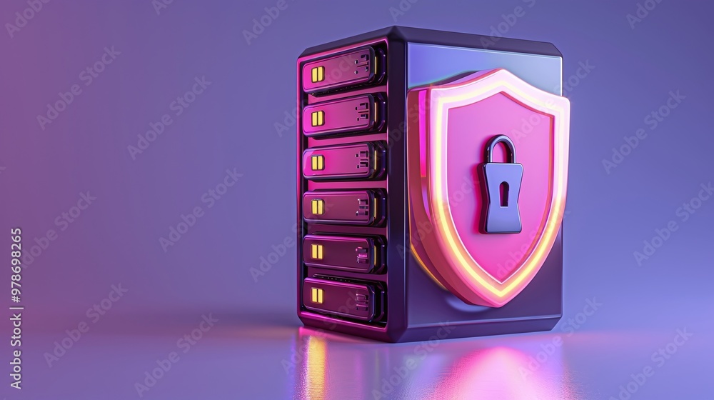 Poster a digital storage device with a security shield, symbolizing data protection and privacy in the mode
