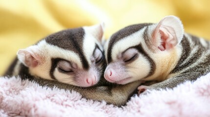 A sugar glider snuggling with another sugar glider, displaying their social and affectionate nature.