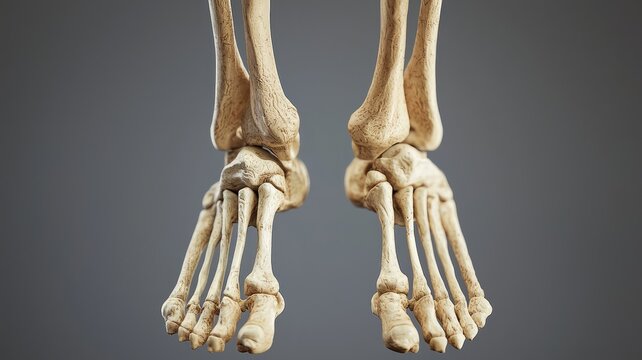 Detailed anatomical view of a human foot skeleton showcasing bones and joints for educational and medical purposes.