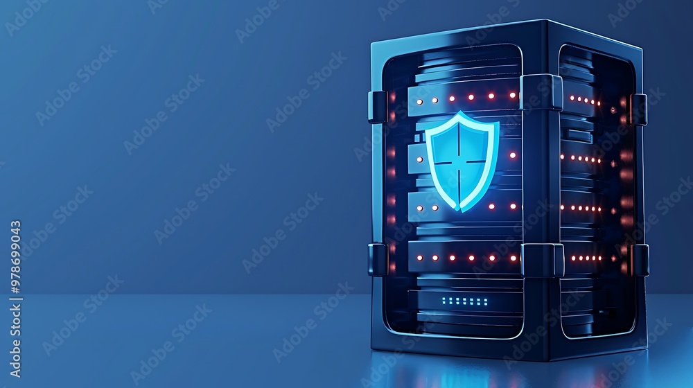 Aufkleber a futuristic data storage device with glowing shield, symbolizing advanced security and protection i