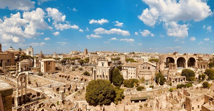 beautiful architectural monuments of Rome viewed on a sunny day