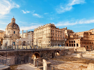 beautiful architectural monuments of Rome viewed on a sunny day