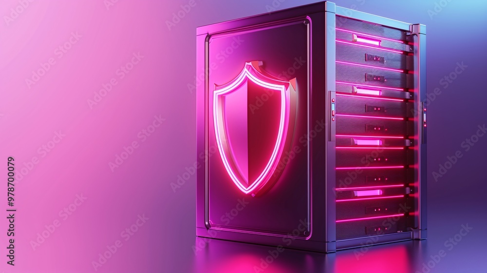 Aufkleber a futuristic server with a glowing shield symbol, representing data security and protection in a dig