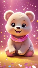 Cute baby bear on a sparkling solid pastel colour background, baby bear wallpaper for kids, Creative baby animal concept, Mobile wallpaper, Sparkling background