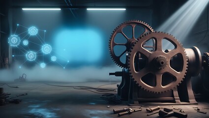 Obraz premium Conceptual illustration depicting gears and upward arrows, representing the mechanics
