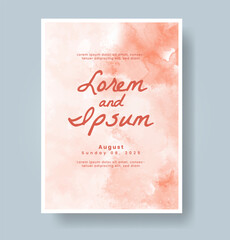 Wedding card invitation template with hand painted watercolor splash