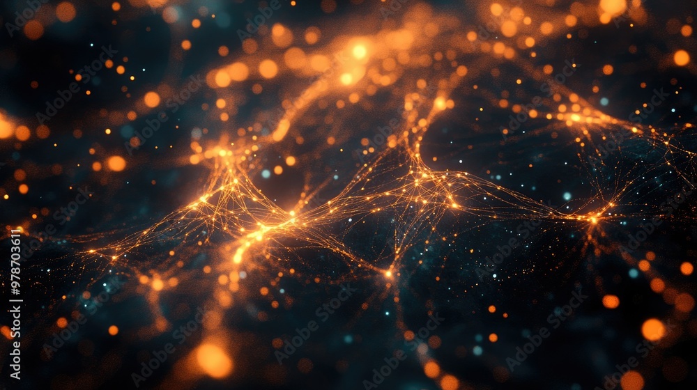 Poster abstract art of neural pathways glowing in a dark space, symbolizing brain activity and connectivity