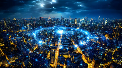 A Cityscape of Light and Data: Connecting the World with Technology and Innovation