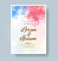 Wedding card invitation template with hand painted watercolor splash