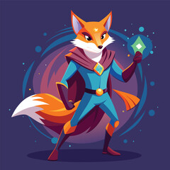 fox superhero,Magic Fox: Defender of Truth, isolated on dynamic and vibrant vector illustration