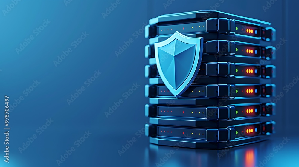 Aufkleber a modern server stack with a protective shield, symbolizing data security and technology innovation 