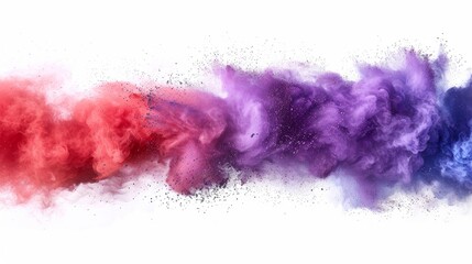 Fototapeta premium Colorful powder explosion on white background. Colored cloud. Colorful dust explode. Paint Holi. --ar 16:9 --style raw --stylize 500 --v 6 Job ID: 531593f3-0a5a-4c10-b6fd-00e0d0106a7d