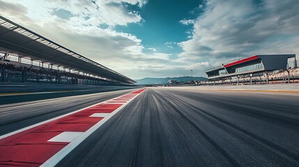 Fototapeta premium Empty Race Track with Red and White Stripes