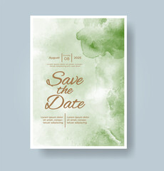 Wedding card invitation template with hand painted watercolor splash