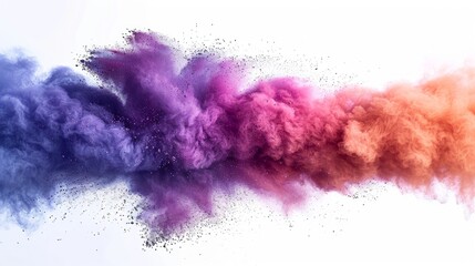 Fototapeta premium Colorful powder explosion on white background. Colored cloud. Colorful dust explode. Paint Holi. --ar 16:9 --style raw --stylize 500 --v 6 Job ID: f077eaaa-6eb4-4a9a-bc60-dc07efa1df31