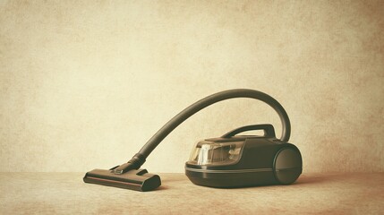 Vintage 1960s Retro Vacuum Cleaner in Realistic Countryside Home Interior with Cream-Colored Background