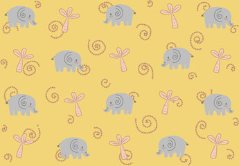 Cute elephant, baby shower greeting card, seamless animal pattern background, cute vector texture for baby bedding, fabric, wallpaper, gift wrapping paper, textile, t-shirt print.