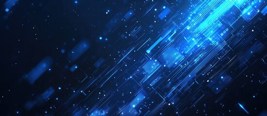 Obraz premium Abstract Blue Lines and Glowing Lights on a Dark Background. Blue Abstract Background, Technology Hi-Tech Futuristic Template. Vector illustration. Generate Ai Image