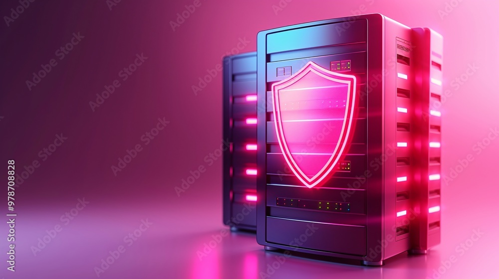 Aufkleber a modern server with glowing shield symbol, representing advanced cybersecurity and data protection 