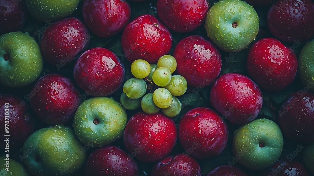 Aufkleber Lots of Plums and One Grape Top View : Generative AI