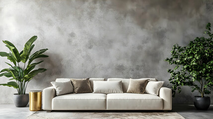 Modern Interior Design with a White Sofa and Concrete Wall