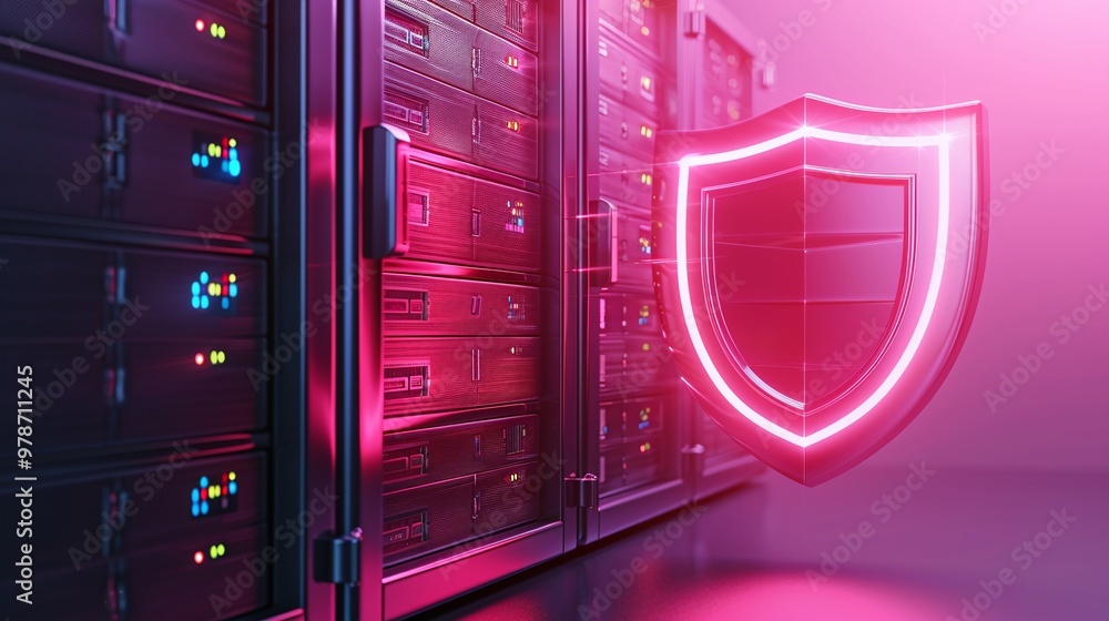 Poster a vibrant illustration of a digital shield symbolizing cybersecurity protection for data storage sys