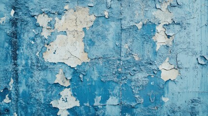 Obraz premium Blue beton wall with cracks and grunge texture, showcasing a weathered surface with peeling paint and rough details