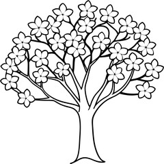 Obraz premium blooming tree outline coloring book page line art drawing