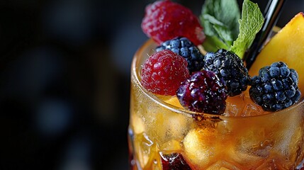 A vibrant cocktail adorned with muddled fruit and unconventional garnishes, highlighting a surprising take on mixology.