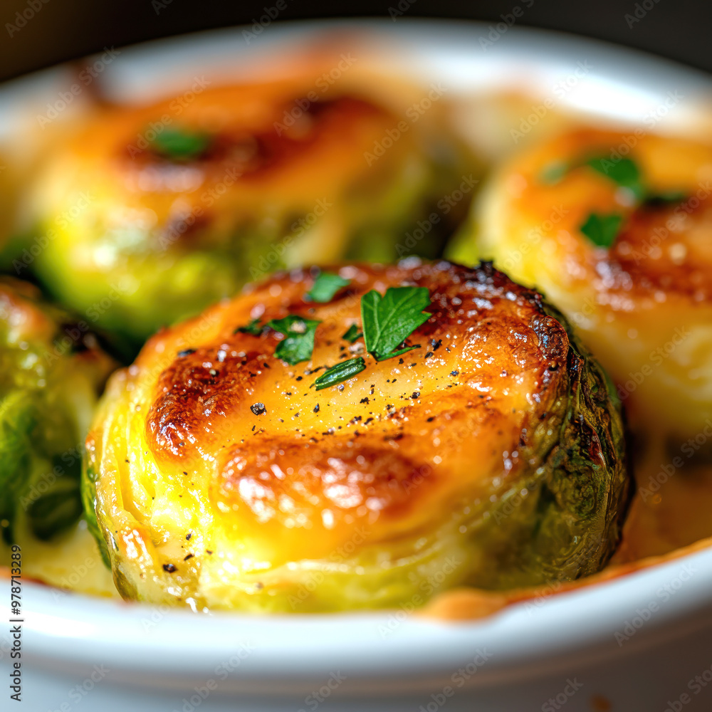 Wall mural baked brussels sprouts smothered in a rich, creamy cheese sauce. ai generative.