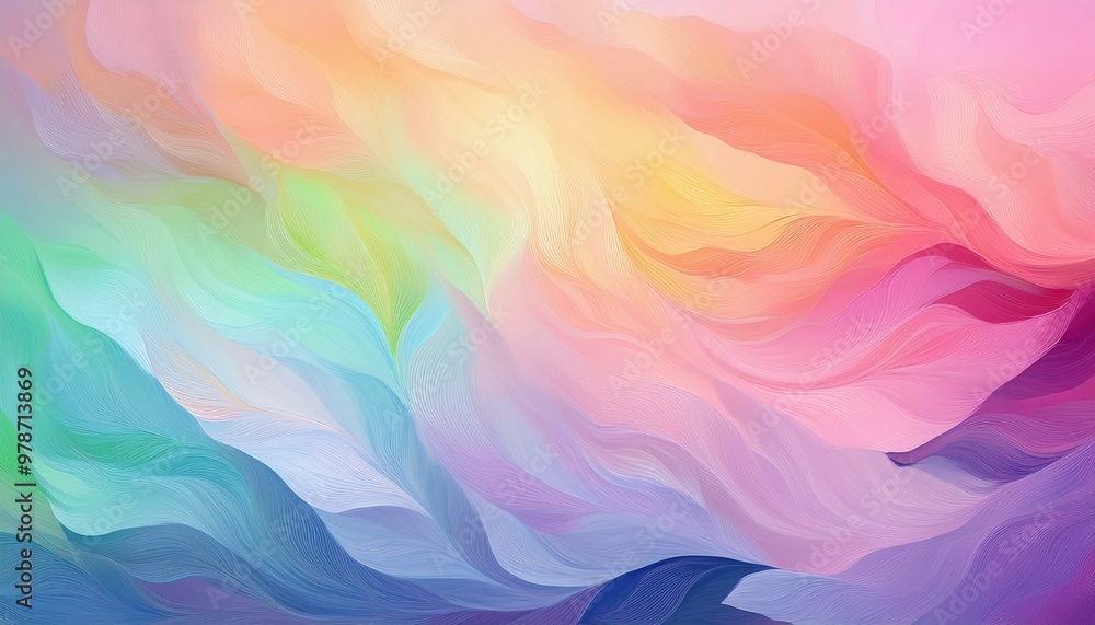 Wall mural gentle abstract waves in pastel hues create a flowing gradient pattern, blending soft colors for a c