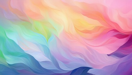 Gentle abstract waves in pastel hues create a flowing gradient pattern, blending soft colors for a calming and serene visual effect.