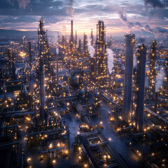 Fototapeta premium Evening picture of the refinery. AI generative.