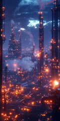 Obraz premium Evening picture of the refinery. AI generative.