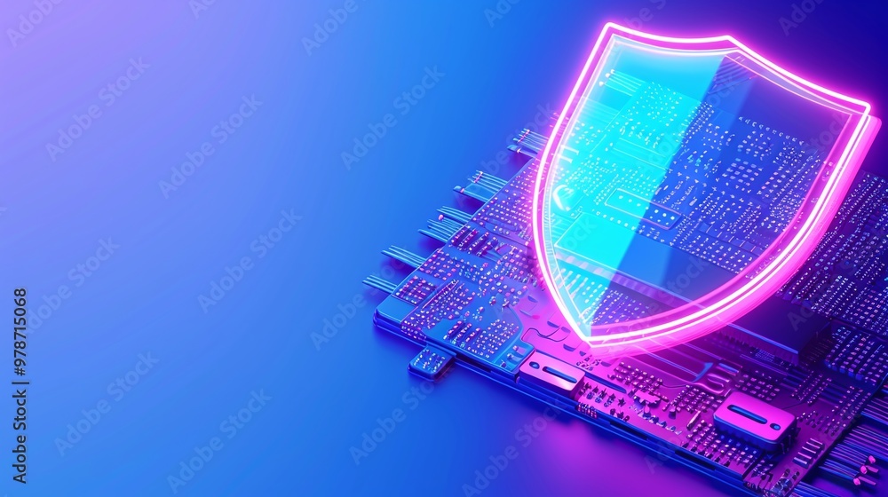 Aufkleber colorful digital shield on a circuit board, symbolizing cybersecurity and data protection in a moder