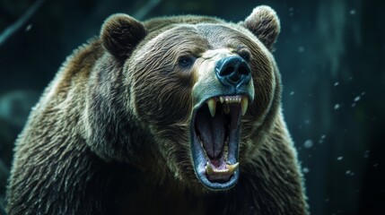 A mighty bear head roars, its teeth bared in a fierce display of power.
