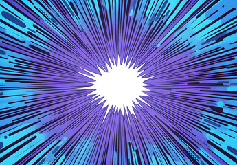 Obraz premium Dynamic Blue Comic Burst Explosion – Blank Center Pop Art Style Background