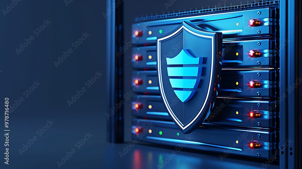 Aufkleber digital illustration of a data server shield, symbolizing cybersecurity and data protection in a mod