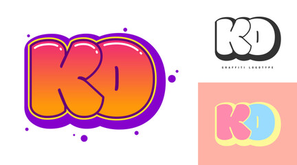 KO logo design for festival or party. Initial letter k and o in graffiti style. Creative modern lettering company name of font typography. Kids trendy logotype or identity.
