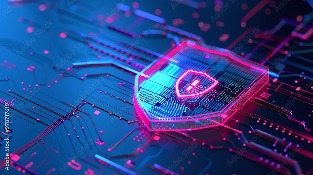 Aufkleber digital security shield on a circuit board background. a vibrant, high-tech representation of cybers