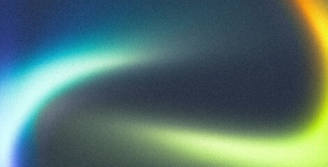 Grainy gradient background orange green blue abstract glowing neon color wave black backdrop, noise texture banner poster header design, banner
