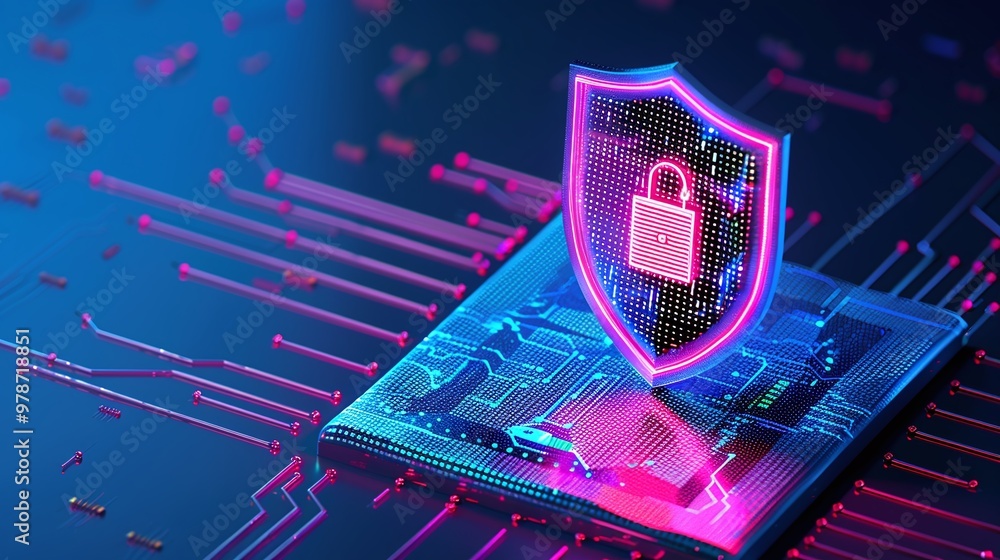Aufkleber digital shield icon representing cybersecurity protection on a microchip against data breaches and o