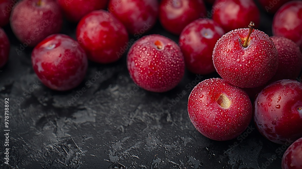 Aufkleber Plums and One Grape Top View Background : Generative AI