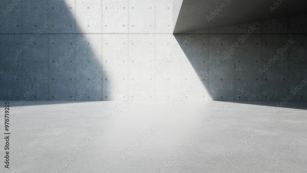 Leinwandbilder 3d render of empty concrete interior space with sun light,  Abstract architecture with cement structure for car presentation