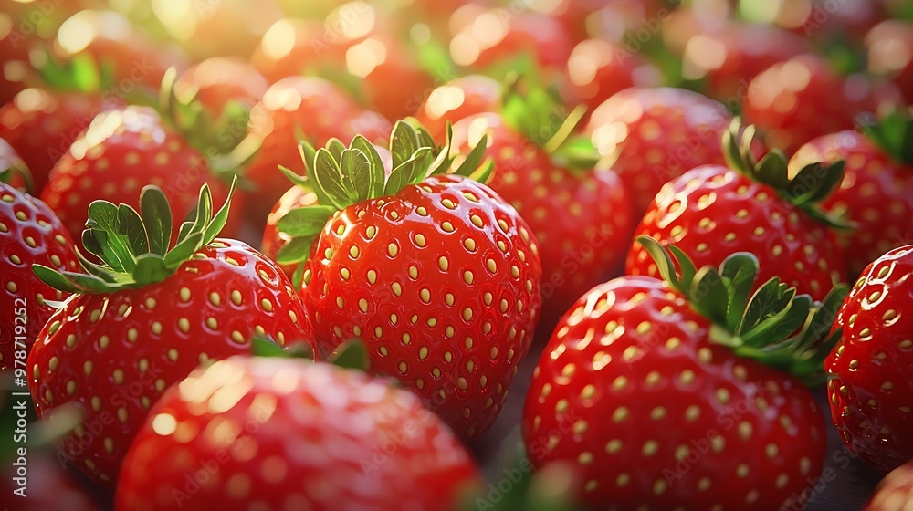 Poster Raw Strawberries Closeup Background : Generative AI