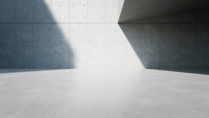 3d render of empty concrete interior space with sun light,  Abstract architecture with cement structure for car presentation