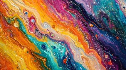 A vibrant swirl of vivid hues dances across a canvas, creating a dynamic fusion of colors.